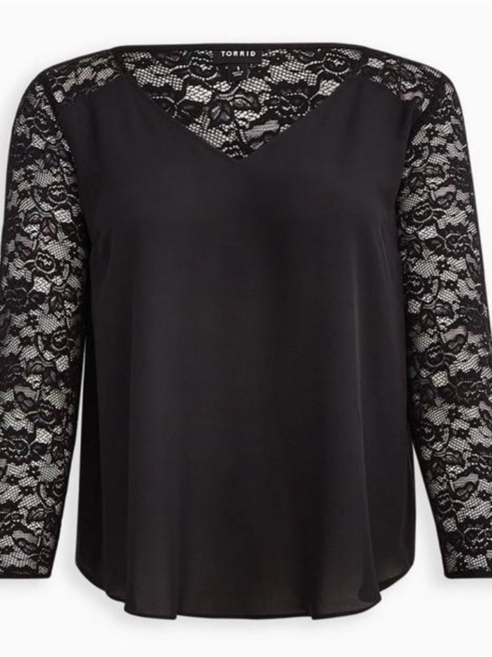 torrid Black V-Neck Blouse with Lace Sleeves